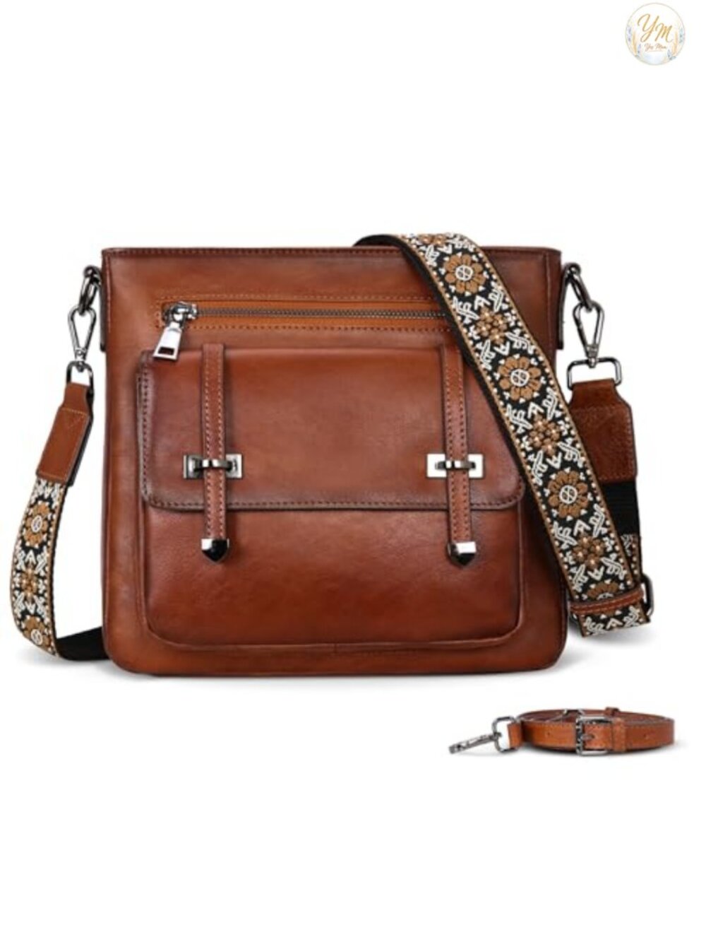 Genuine Leather Crossbody Bag Women Multi-Pocket Messenger Shoulder Handbag